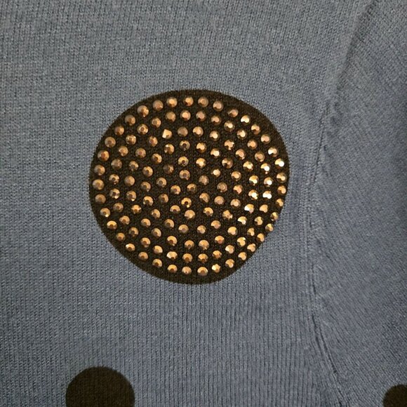 Carre Noir NWT Art To Wear Rhinestone Pearl Teal Polka Dot Sweater Size S - Picture 3 of 8